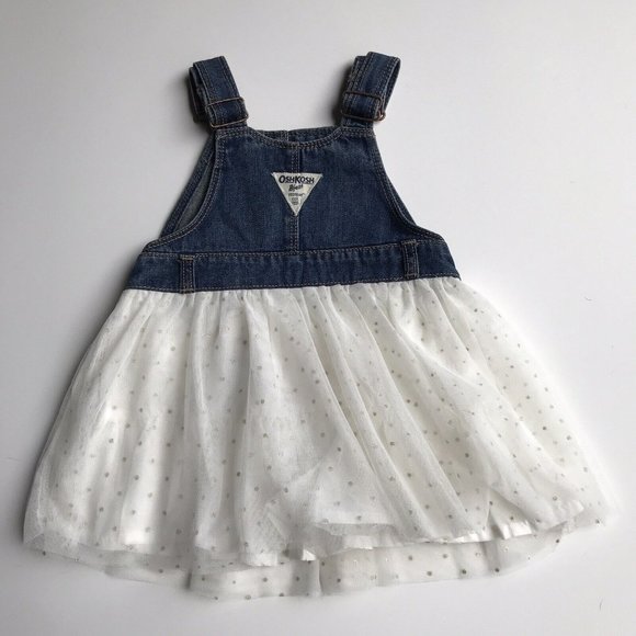 Oshkosh B’Gosh Vestbak Overall Dress Ivory Tulle Gold Sparkle Polka Dot Size 2T - Picture 2 of 4